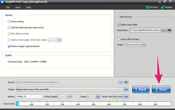 AnyMP4 DVD Kopyalama Başlatma