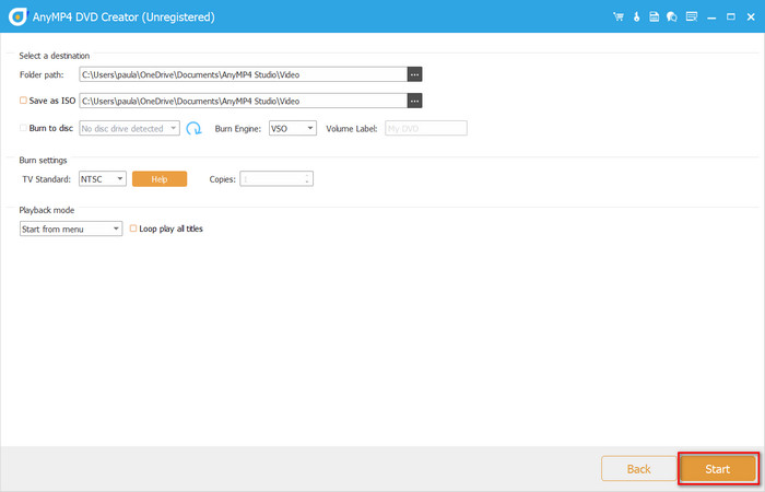 DVD Creator Brandmappad TV Standaard Start