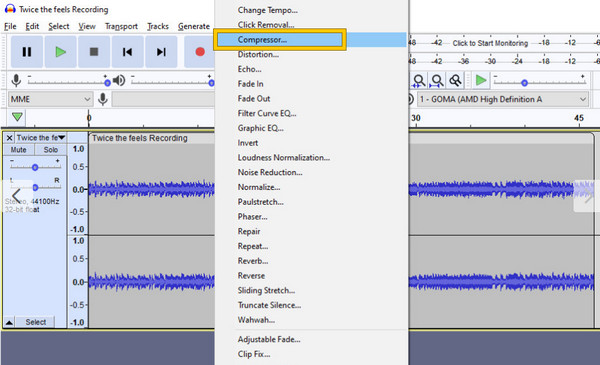 Komprimieren Sie FLAC Audacity Compressor Add