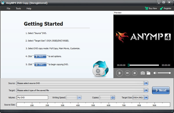 AnyMP4 DVD-kopieerinterface