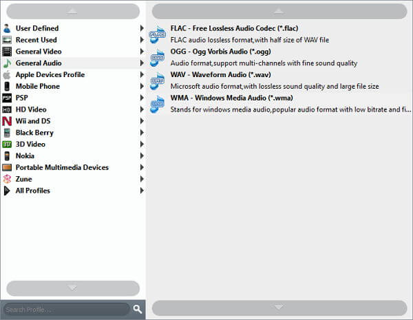 Format audio de sortie