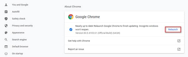 Aktualisieren Sie Chrome, um zu beheben, dass Google Drive keine Videos wiedergibt