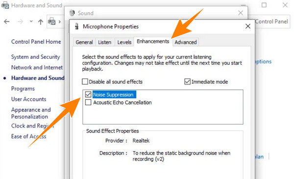 Configuración de la computadora Cancelación de ruido