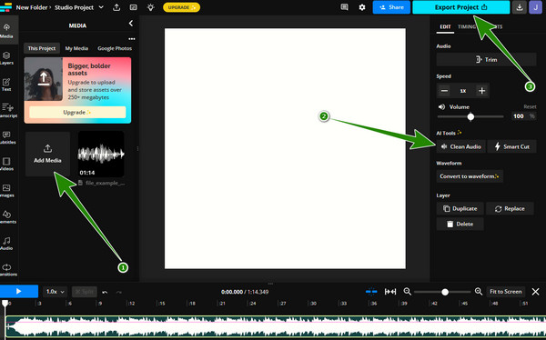 Kapwing Eliminar el ruido de fondo del audio