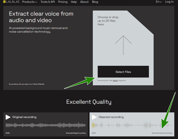 LALAL AI Rimuovi il rumore di sottofondo audio