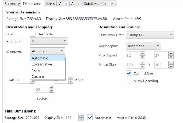 Выполните настройки HandBrake