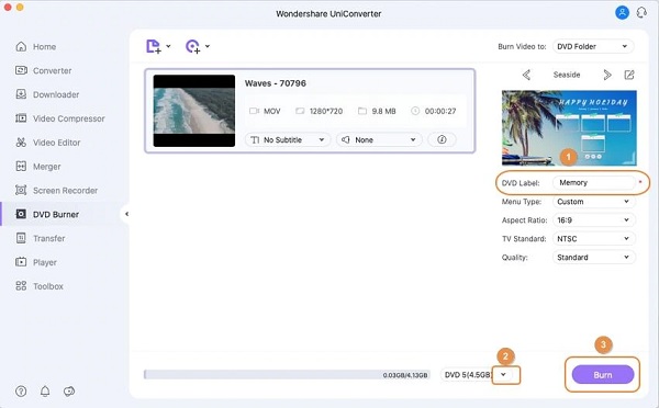 Wondershare Graver une vidéo