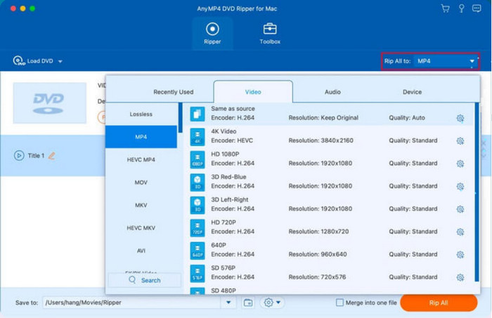 Formato de extractor de DVD AnyMP4