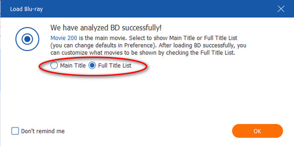 Lista de títulos de selección de AnyMP4 Bluray Ripper