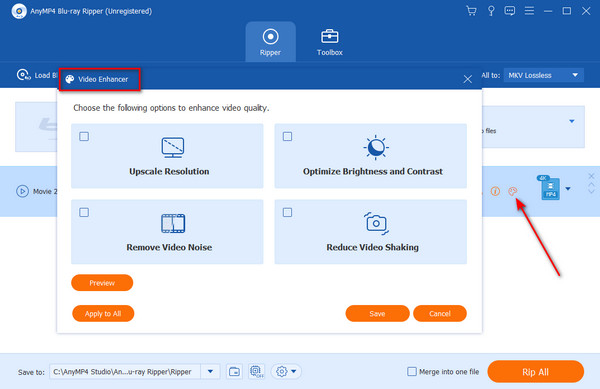 Улучшение видео AnyMP4 Bluray Ripper