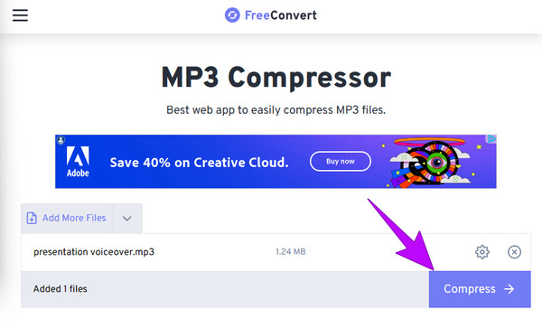 FreeConvert comprime MP3