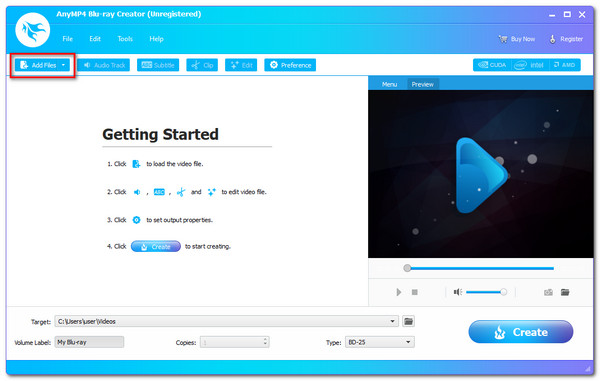 AnyMP4 Blu-ray Creator Adicionar arquivos