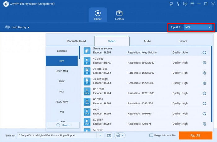 Configuración del perfil del extractor de Blu-ray