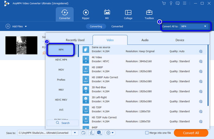 Convertir todo para seleccionar MP4