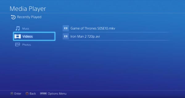 PS4 Choose Video from USB