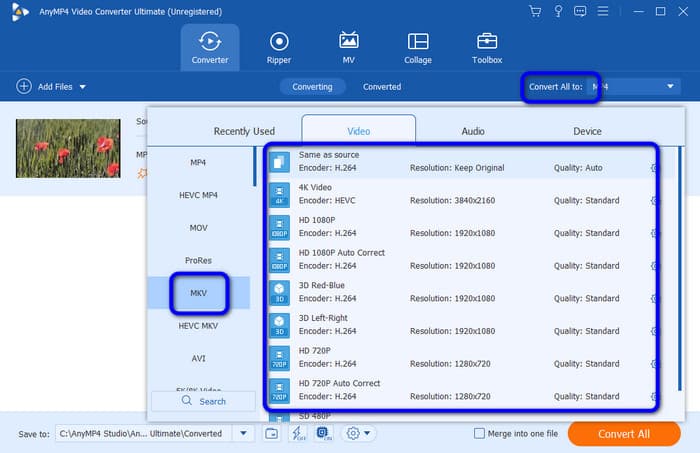 Converter tudo para selecionar o formato