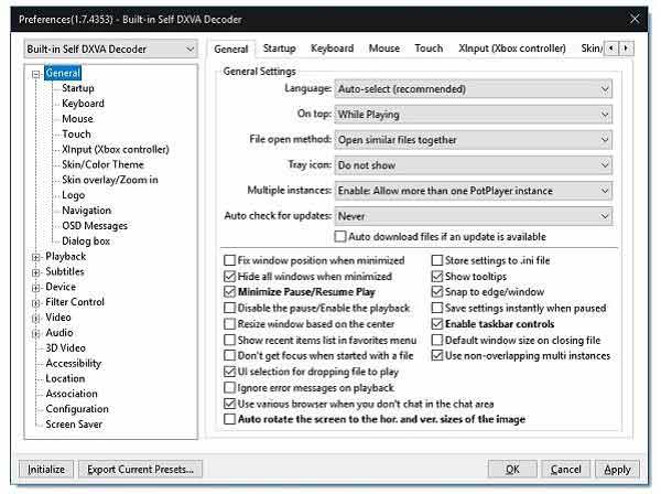 Potplayer settings