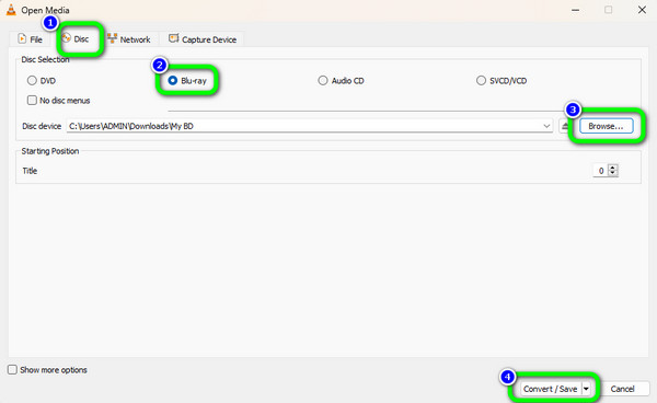 Disc Blu-ray Browse Convert Save