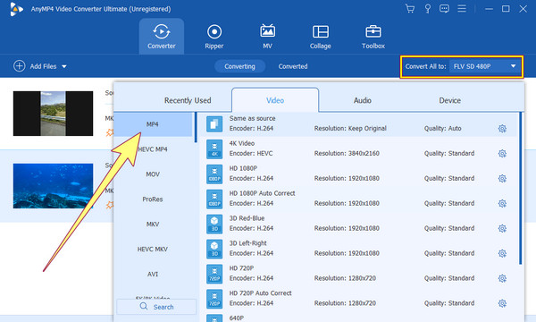 Converter selecionar formato de saída