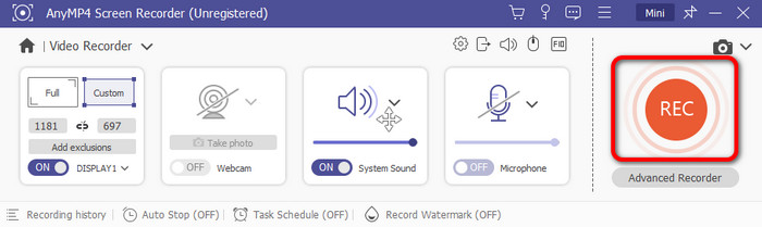 「REC」をクリックしてプロセスを開始します