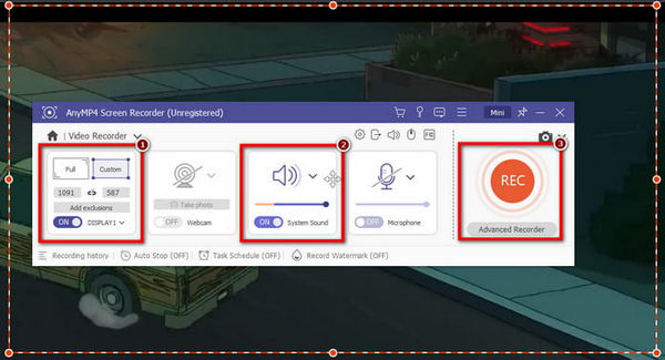 Ajustar la configuración y elegir grabar