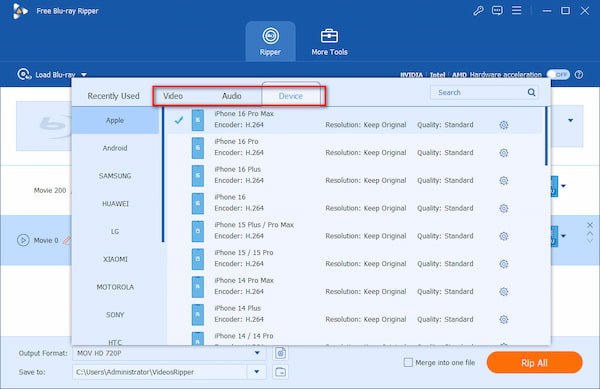 Choose Output Format Or Device Compatible Format