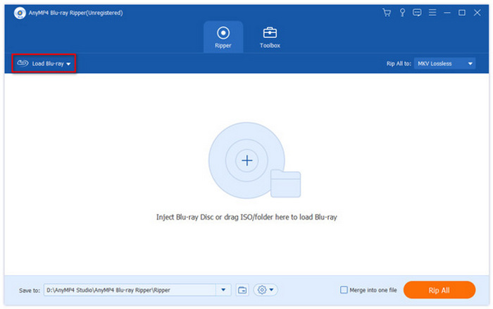 Tlačítko pro načtení ripování Blu-ray