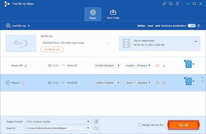 Start Rip Blu-ray to Flac