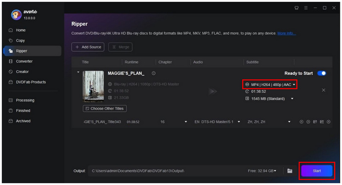 DVDFab Blu-ray Ripper MP4 Démarrer