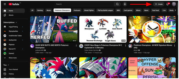 Bouton Créer YouTube - Mise en ligne