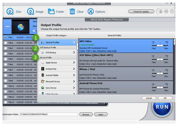 Winx DVD Ripper-indstillinger
