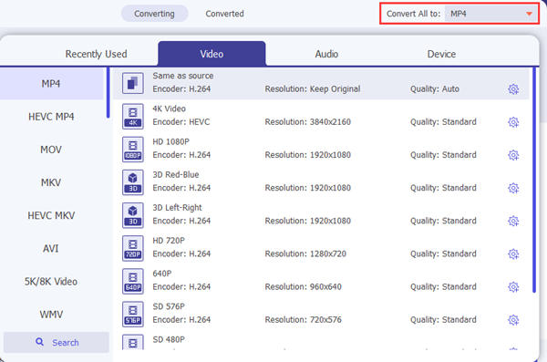 Select Export Format