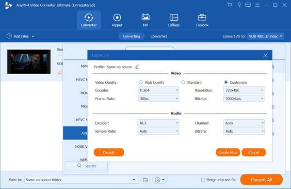 Change Vidoe Codec and Resolution