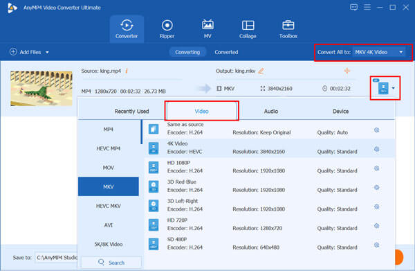 Convertir MP4 en MKV