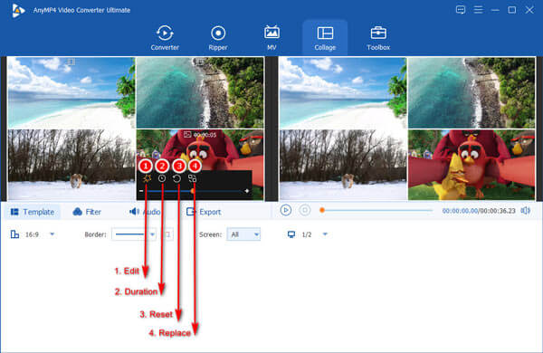 Editar cada pantalla dividida de fotos