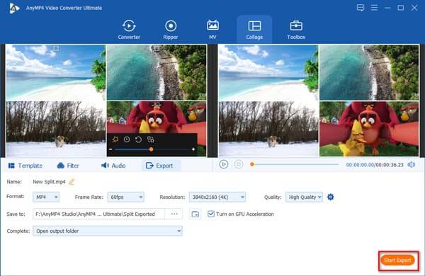 Exportar archivo de vídeo en pantalla dividida