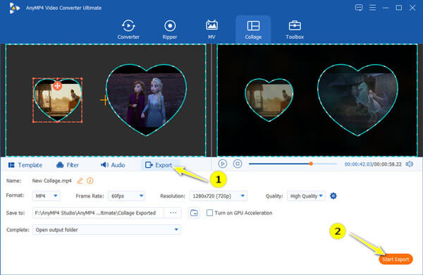 Exportar producción de vídeo en pantalla dividida