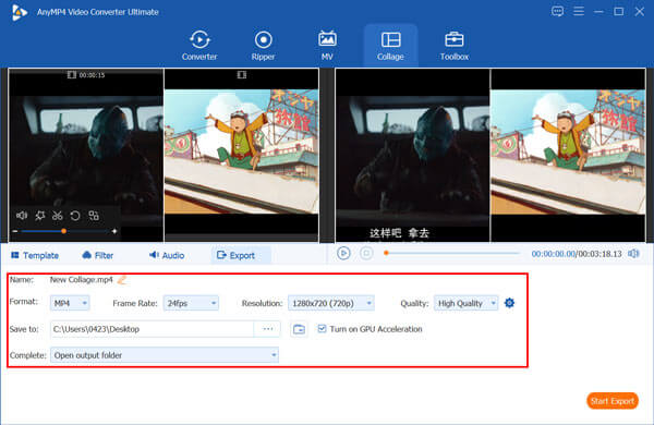 Osztott képernyős videó exportálása