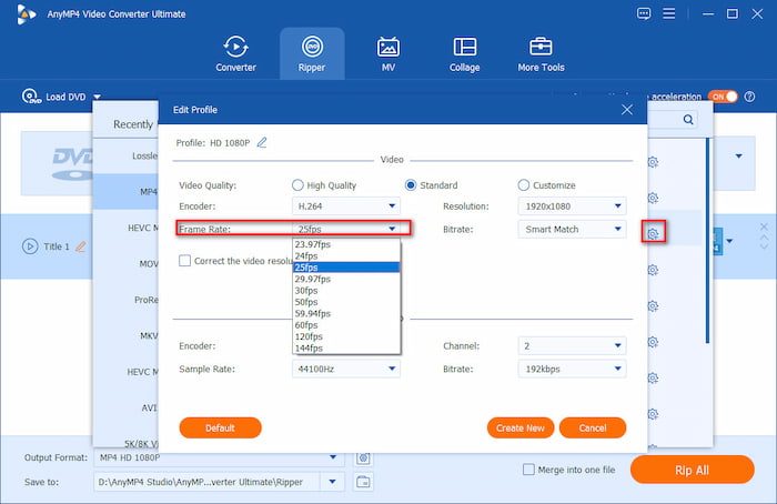 Set Framerate of The Output Profile