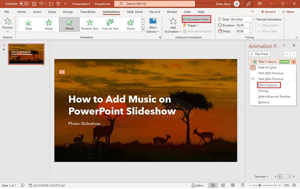 Параметры эффектов PowerPoint