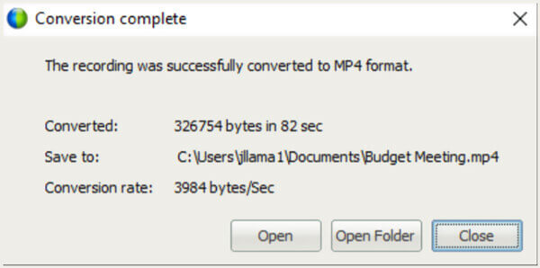 ARF naar MP4-conversie voltooid