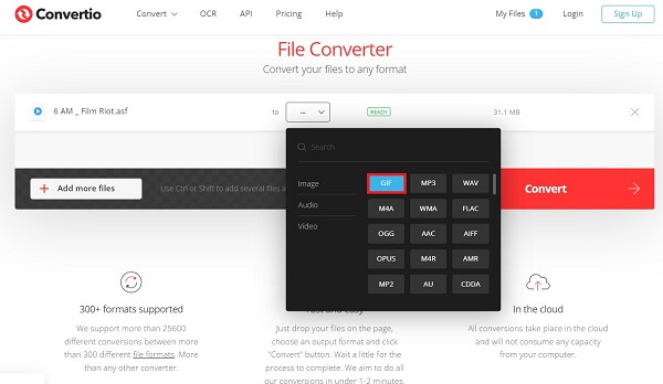 Convertio Choisir le format