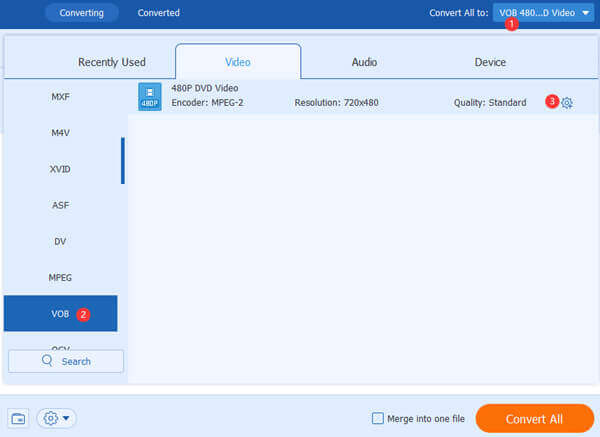 Select VOB as Output Format