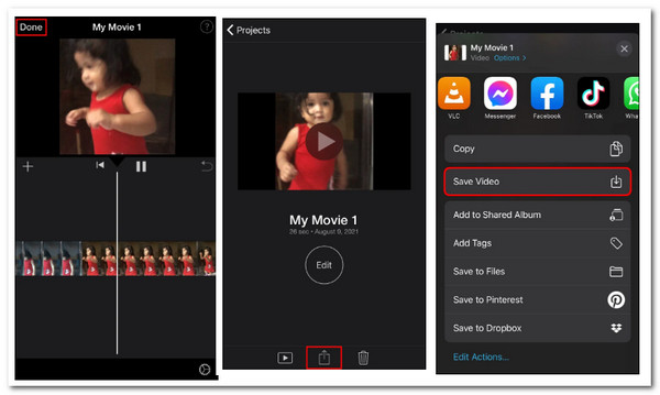 iOS iPad iMovie Импортировать Сохранить
