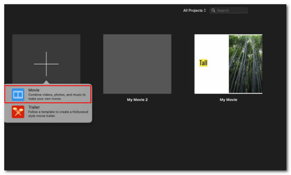 Mac iMovie Válassza a Film lehetőséget
