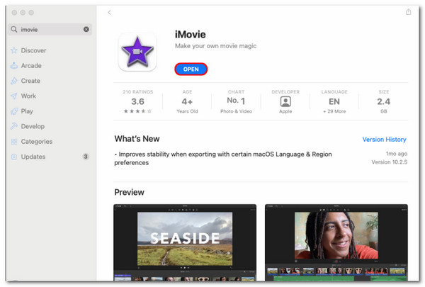 iMovie для Mac открыть