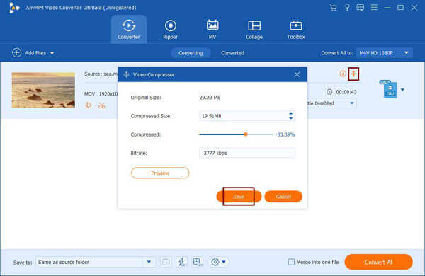 Komprimer videoikonet for at krympe MOV -filer