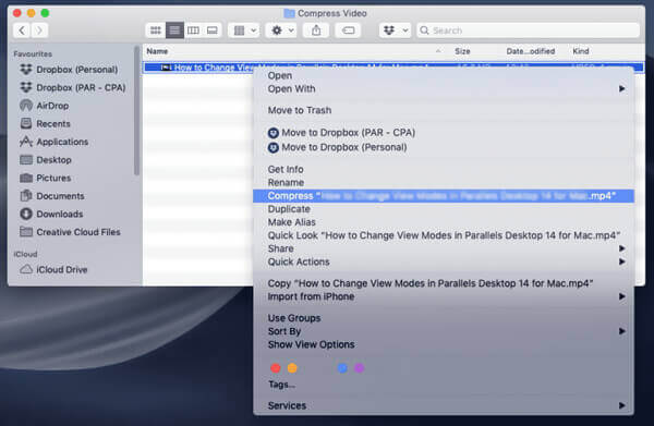 Crea video compressi ZIP per e-mail su Mac