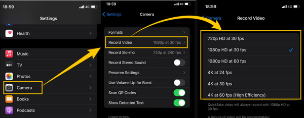 Pakkaa video iPhone-asetukset