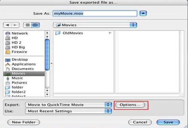 QuickTime-Optionen